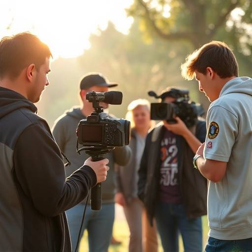 Students filming a scene